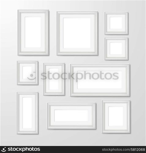 White modern rectangular geometric shape wall frames collection for photographs pictures and memories abstract isolated vector illustration. Wall photo frames collection illustration