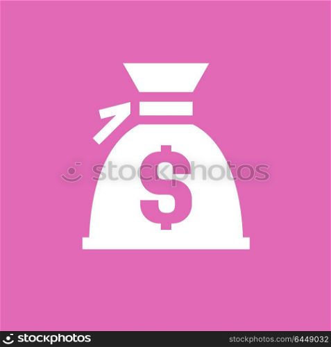 White money bag. White money bag on a pink square