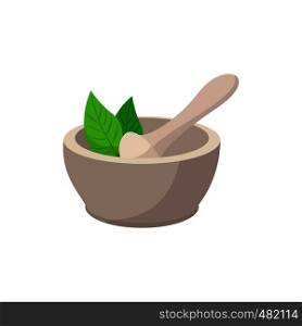 White mortar and pestle cartoon icon on a white background. White mortar and pestle cartoon icon