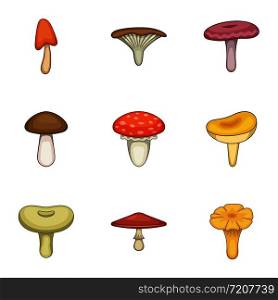 White mushroom icons set. Cartoon set of 9 white mushroom vector icons for web isolated on white background. White mushroom icons set, cartoon style