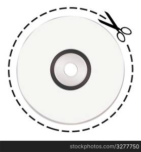 white music cd with dotted lines and scissors