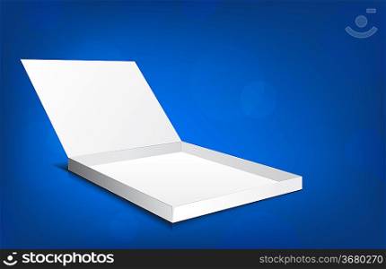 White open box on blue background with circles