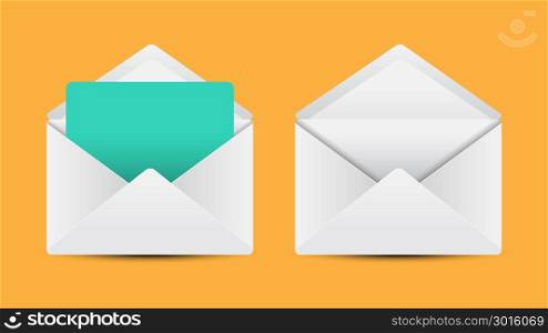 White opened envelope with card and white empty envelope, Vector illustration