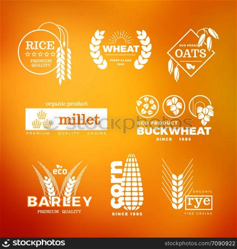 White organic wheat grain farming agriculture vector logo set illustration. Organic wheat grain farming agriculture vector logo set