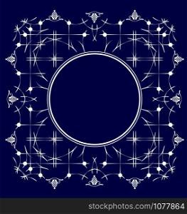 White ornament on deep blue background and set of dividers Vector illustration