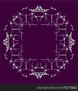 White ornament on deep purple background and set of dividers Vector illustration
