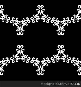 White ornament with floral elements on a black background. Antique seamless black and white pattern in oriental style.. White ornament with floral elements on a black