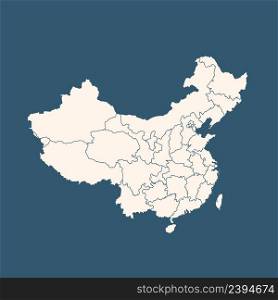 White outline China map isolated on blue. Flat vector illustration. EPS10.. White blank China map isolated on blue. Flat vector illustration.