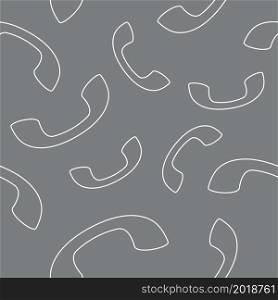 White outline telephone seamless pattern on grey background. Vector illustration.