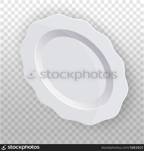 White oval plate with a wavy edge. Clean tableware for the kitchen. Porcelain. Vector template for food display. Top view