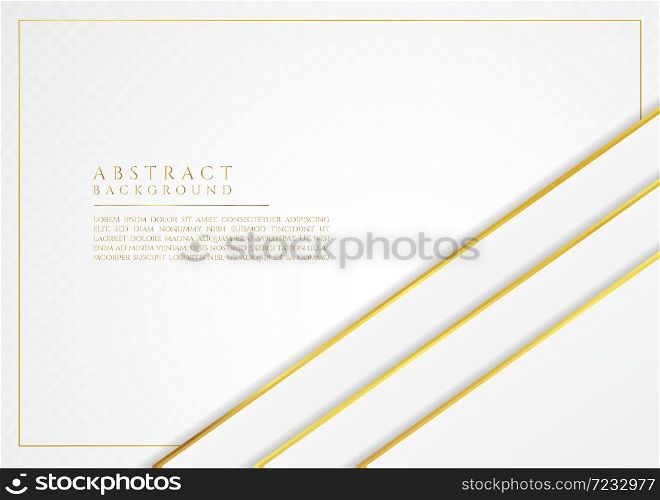 White overlap layer design pattern background gold metallic frame with space. vector illustration.