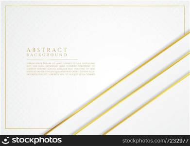 White overlap layer design pattern background gold metallic frame with space. vector illustration.