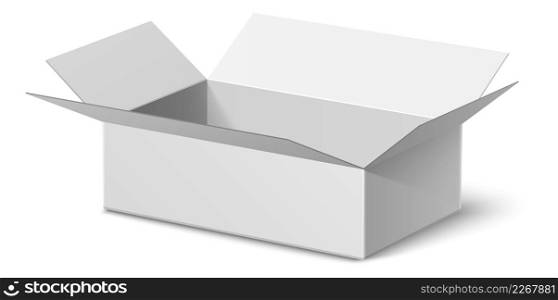 White package box. Open cardboard pack mockup isolated on white background. White package box. Open cardboard pack mockup