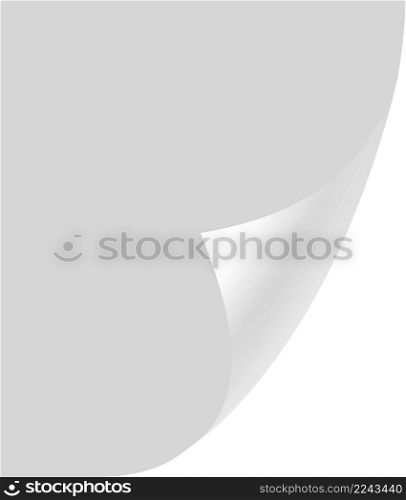 White page with peeling corner. Paper sheet mockup isolated on white background. White page with peeling corner. Paper sheet mockup