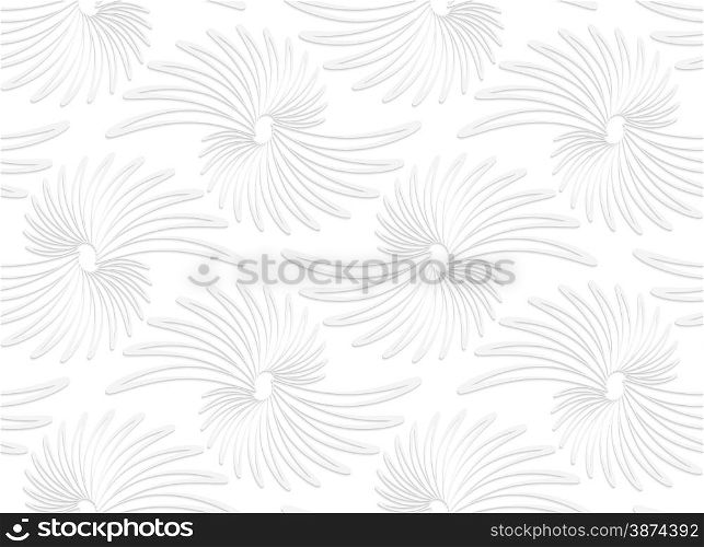 White paper background. Seamless patter with cut out paper effect. Realistic shadow creates 3D modern texture.Paper white abstract daisy flowers.