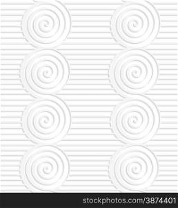 White paper background. Seamless patter with cut out paper effect. Realistic shadow creates 3D modern texture.Paper white merging spirals on continues lines.