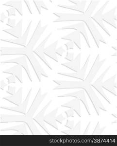 White paper background. Seamless patter with cut out paper effect. Realistic shadow creates 3D modern texture.Paper white pointy complex trefoils.