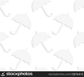 White paper background. Seamless patter with cut out paper effect. Realistic shadow creates 3D modern texture.Paper white solid umbrellas.