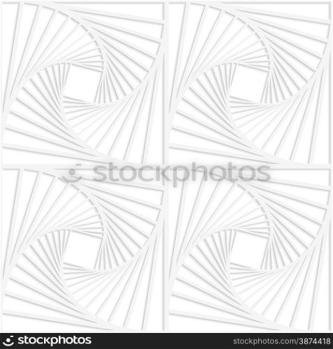 White paper background. Seamless patter with cut out paper effect. Realistic shadow creates 3D modern texture.Paper white squares with inside swirling.