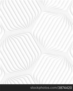 White paper background. Seamless patter with cut out paper effect. Realistic shadow creates 3D modern texture.Paper white rounded striped hexagons.
