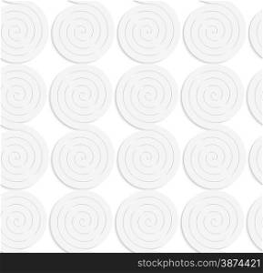 White paper background. Seamless patter with cut out paper effect. Realistic shadow creates 3D modern texture.Paper white solid merging spirals.