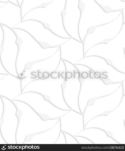 White paper background. Seamless patter with cut out paper effect. Realistic shadow creates 3D modern texture.Paper white pointy leaves forming flower.