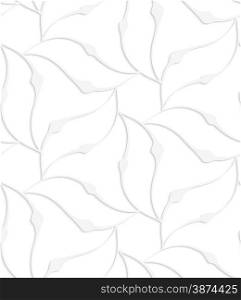 White paper background. Seamless patter with cut out paper effect. Realistic shadow creates 3D modern texture.Paper white pointy leaves forming flower.