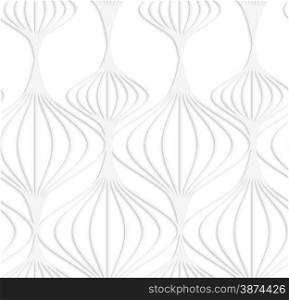White paper background. Seamless patter with cut out paper effect. Realistic shadow creates 3D modern texture.Paper white striped Chinese lanterns.