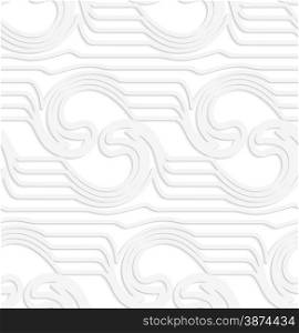 White paper background. Seamless patter with cut out paper effect. Realistic shadow creates 3D modern texture.Paper white waves mirrored with swirls.