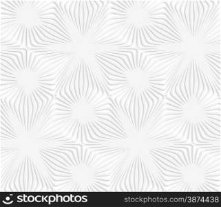 White paper background. Seamless patter with cut out paper effect. Realistic shadow creates 3D modern texture.Paper white perforated stripes forming stars.