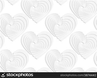 White paper background. Seamless patter with cut out paper effect. Realistic shadow creates 3D modern texture.Paper white textured hearts.