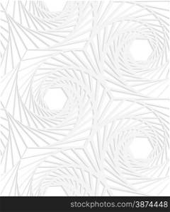 White paper background. Seamless patter with cut out paper effect. Realistic shadow creates 3D modern texture.Paper white striped swirled hexagons.