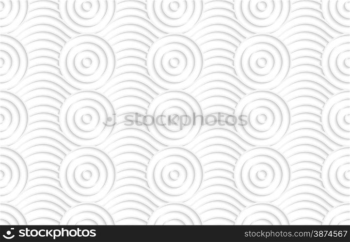 White paper background. Seamless patter with cut out paper effect. Realistic shadow creates 3D modern texture.Paper white circles on bulging waves.