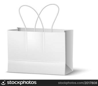 White paper bag. Blank shopping package mockup isolated on white background. White paper bag. Blank shopping package mockup