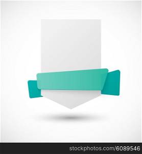 White paper banner. White paper banner with blue green ribbon for award design card vector illustration