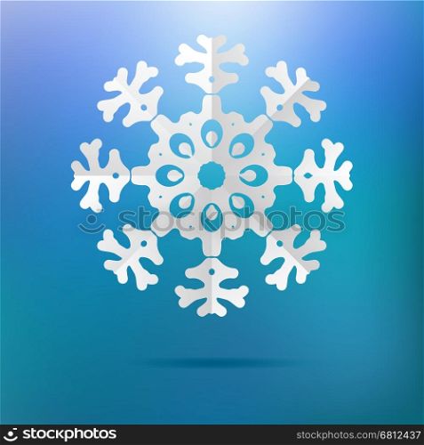 White paper christmas snowflake on a blue background. + EPS8 vector file