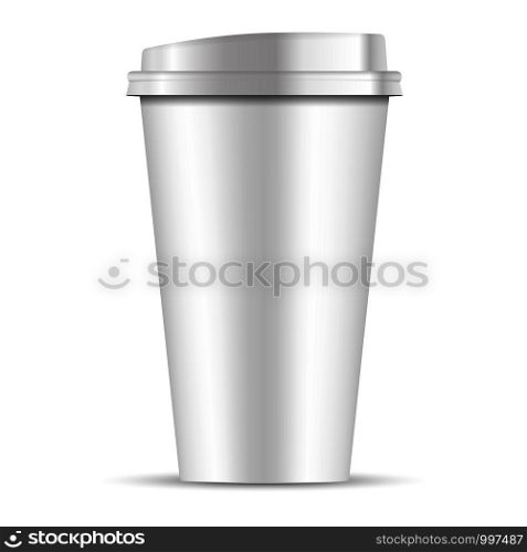 White paper coffee Cup with white lid isolated on white background. 3d realistic Coffee Cup Mockup. EPS10 Vector Template design illustration.. White paper coffee Cup with white lid isolated