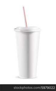 White paper cup with lid, detailed vector illustration