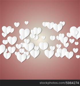 White paper hearts, Valentines day card on chestnat background, vector illustration.