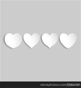 White paper hearts, Valentines day card on gray background, vector illustration,