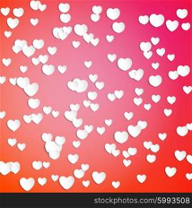 White paper hearts, Valentines day card on red background, vector illustration.