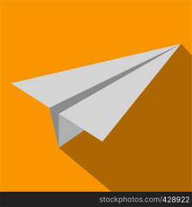White paper plane icon. Flat illustration of white paper plane vector icon for web isolated on yellow background. White paper plane icon, flat style