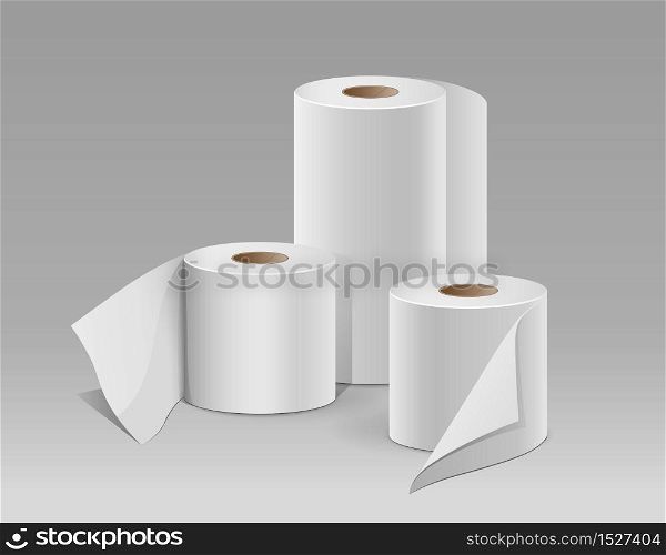 White paper roll three roll collections design, on gray background, vector illustration