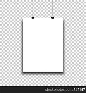 White paper sheet hanging on isolated background