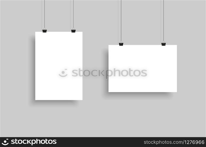White Paper sheet horizontally and vertically. Template Mockup Paper sheet with shadow, isolated on gray background. Realistic blank a4 format paper. Vector illustration