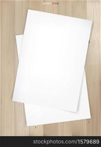 White paper sheet on wood texture background. Vector illustration.