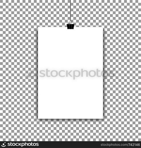 White paper sheet or poster hanging on isolated background