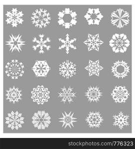 white paper snowflakes on gray background, new year illustration