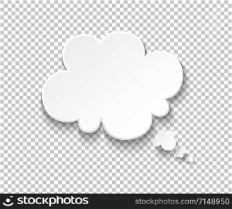 White paper speech bubble. Blank thought balloons, think cloud illustration. Vector speech symbols and thinking idea comic message on transparent background. White paper speech bubble. Blank thought balloons, think cloud. Vector speech and thinking comic message