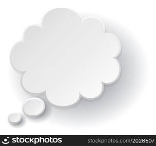 White paper thought cloud. Speech balloon with shadow isolated on white background. White paper thought cloud. Speech balloon with shadow